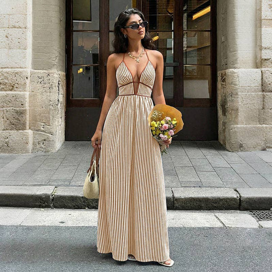 Stripe Burgendy Maxi Dress